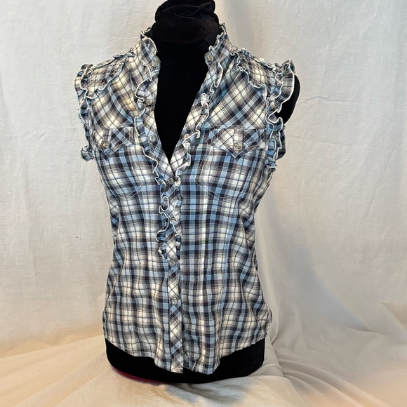 Parasuco Tops - Parasuco Plaid Ruffle Sleeveless Top Studded Back Y2K Western Cowgirl Size M